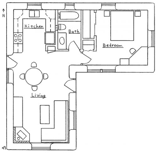 The container guest house designed by poteet architects. L Shaped House Plan