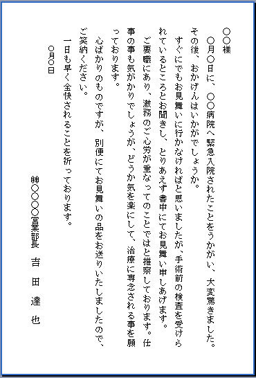 病気 見舞い 文例 英語