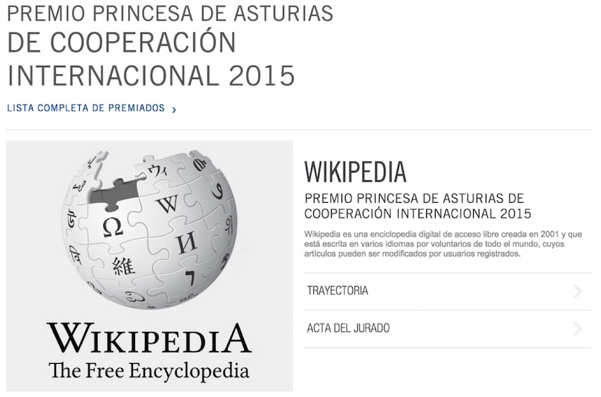 Wikipedia - Premio Princesa de Asturias de Cooperación Internacional 2015