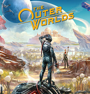 The Outer Worlds game art: characters on a rocky landscape.
