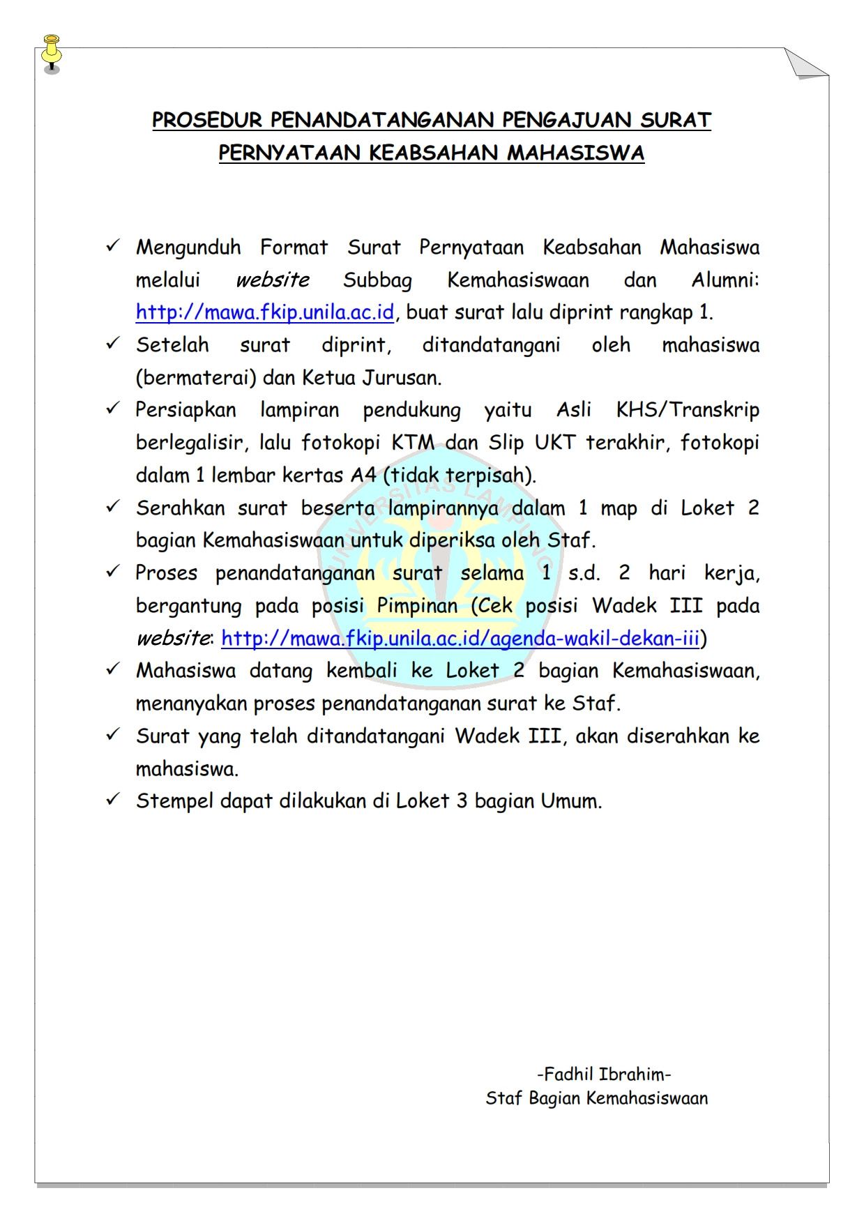 Berikut ini yaitu sebuah pola surat pernyataan kebenaran dan keabsahan dokumen lingkungan yang sanggup anda jadikan materi referensi. Surat Pernyataan Keabsahan Mahasiswa Subbagian Kemahasiswaan Dan Alumni Fkip Universitas Lampung