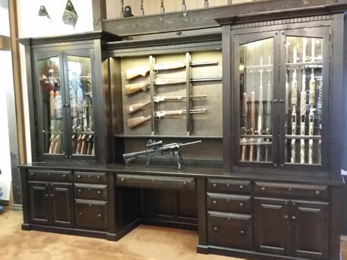 Delivery is by semi truck to your curbside (where available). Wall Desk And Combination Gun Cabinetry Amish Custom Gun Cabinets
