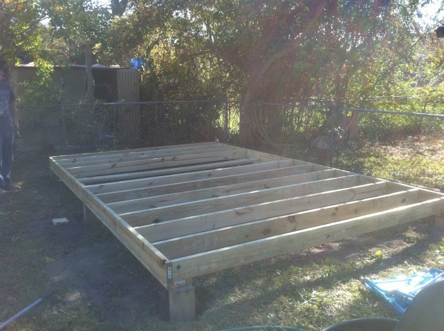 outdoor patio with storage shed