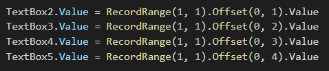 VBA to populate the user form fields