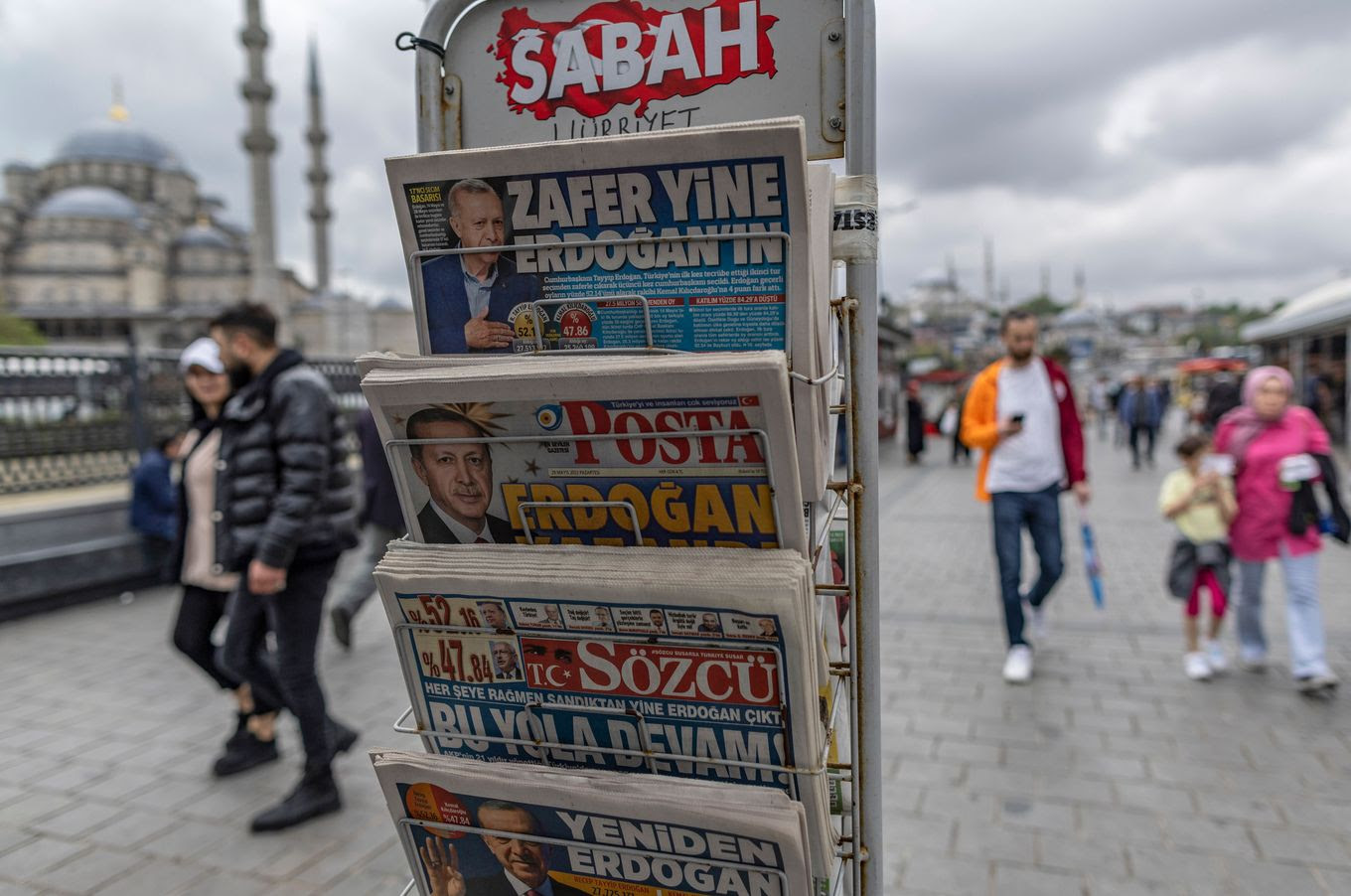 Newspapers for sale at a newsstand in Istanbul the day after the second round of presidential elections on Monday. (Erdem Sahin/EPA-EFE/Shutterstock)