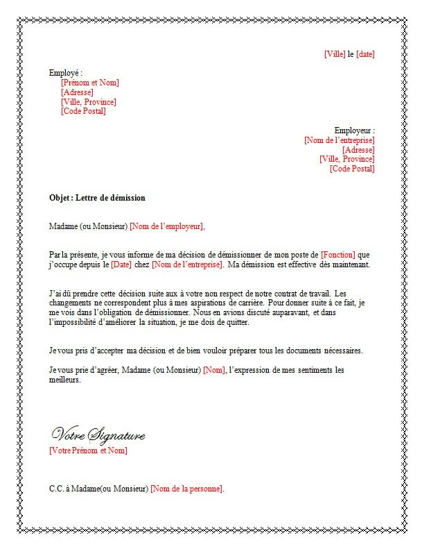 exemple de lettre de demission hopital hadiselamet
