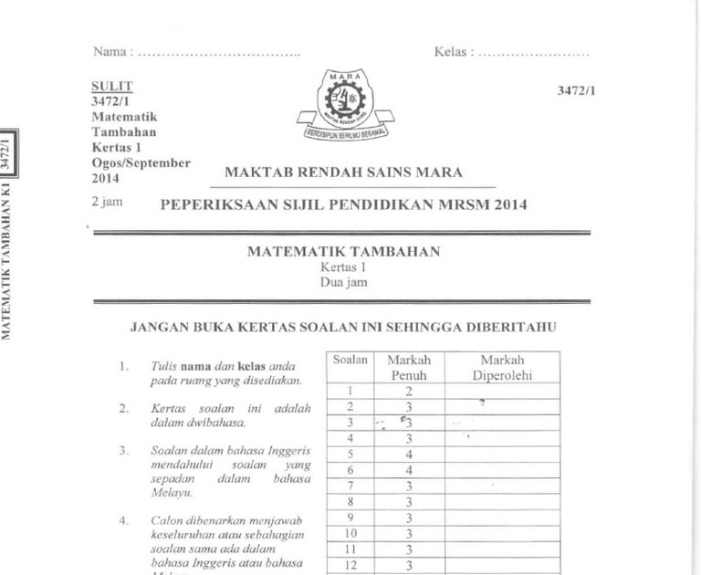 Soalan Add Math Mrsm - Lowongan Kerja Indonesia