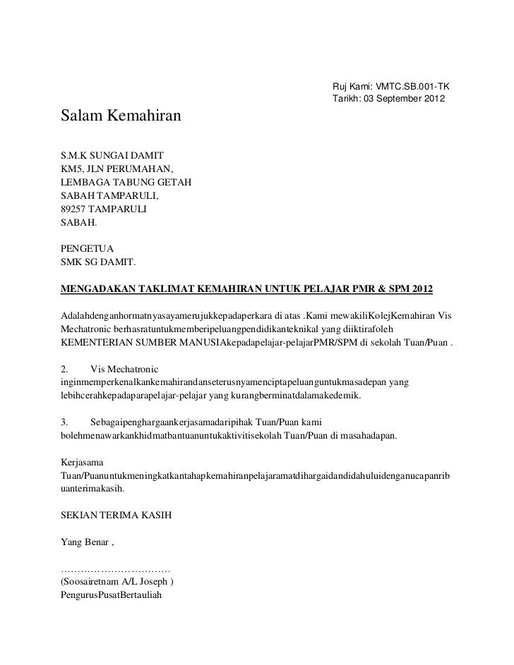 Surat Kiriman Tidak Rasmi In English - Surat Ras