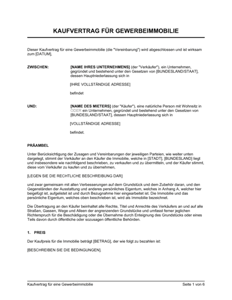 Vorlage für patenurkunde patenbrief für patentante. Kaufvertrag Fur Eine Gewerbeimmobilie Vorlagen Und Muster Biztree Com