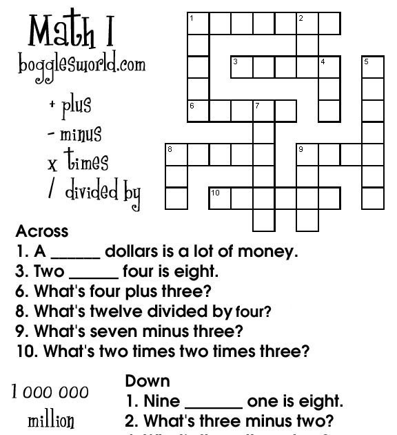 puzzle: Maths Crossword Puzzles With Answers For Class 9 ...