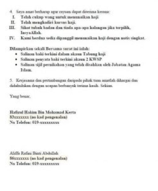 Contoh Surat Rayuan Pengiring Haji - Rinnys Words