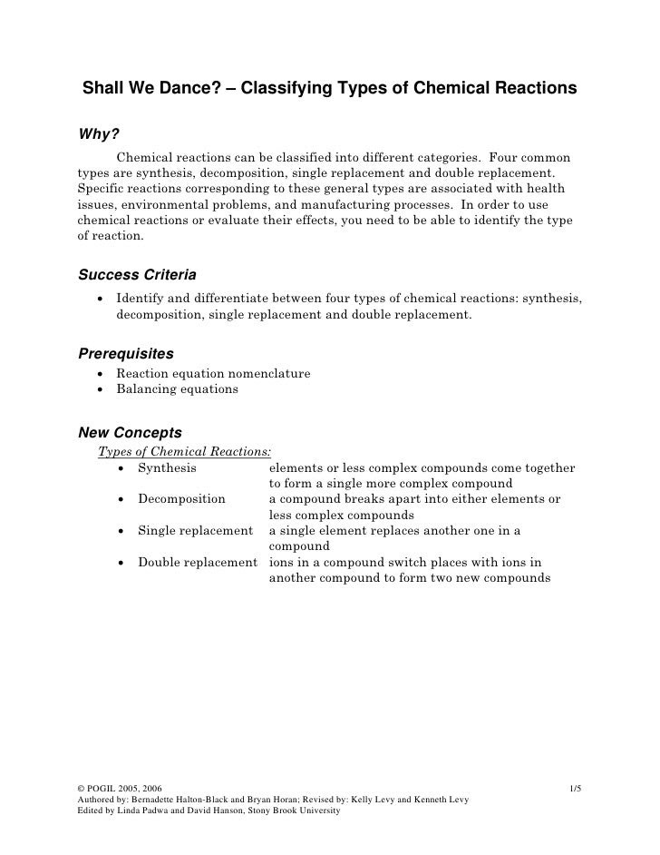 Types Of Chemical Reactions Pogil Dance Answer Key - Pogil Types Of Chemical Reactions Answers ...