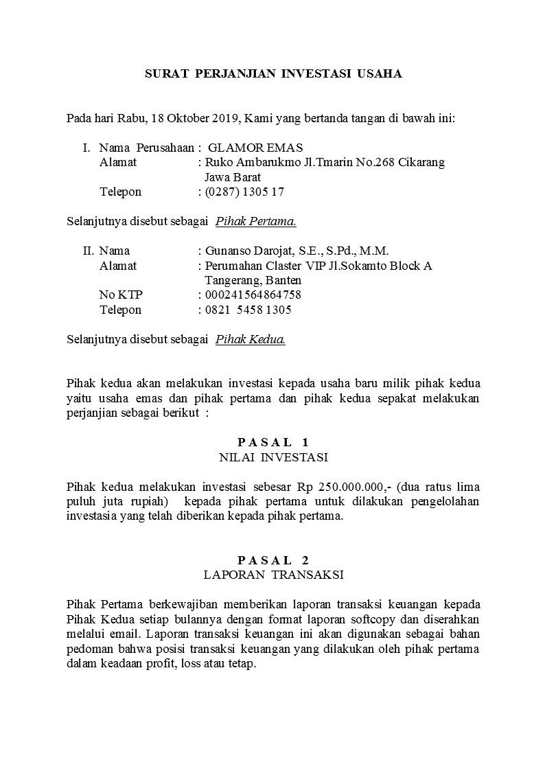 Contoh Surat Mou Investor  Contoh Surat