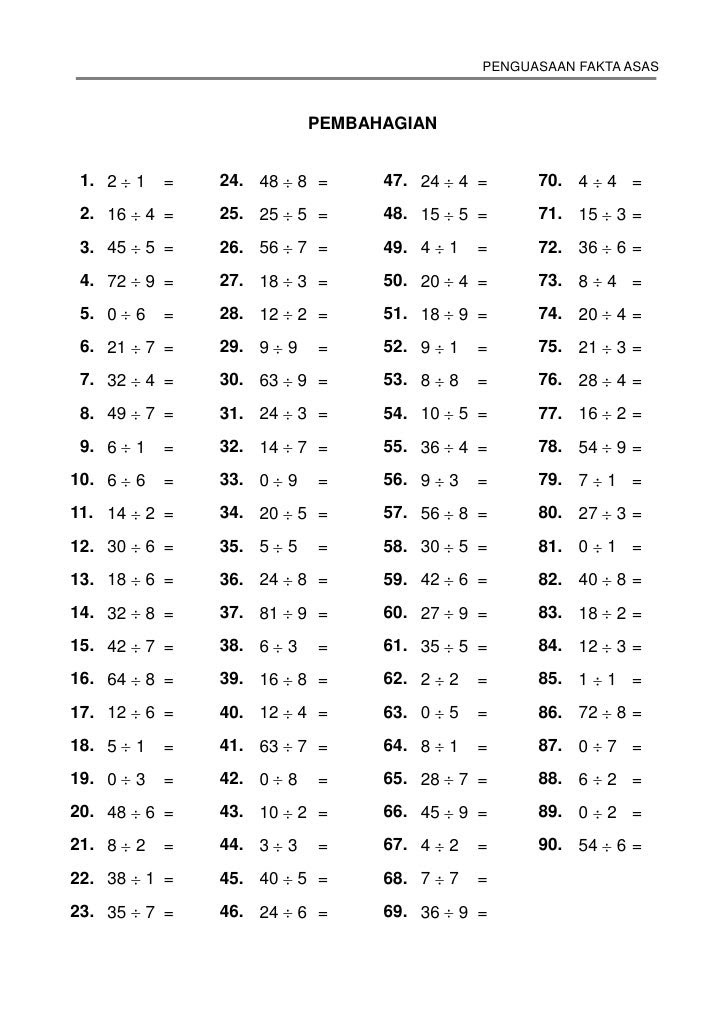 Soalan Matematik Tahun 2 Bahagi - Lamaran L