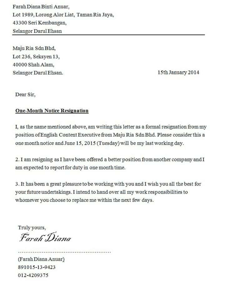 Surat Rasmi Perletakan Jawatan Bahasa Melayu  Info Melayu
