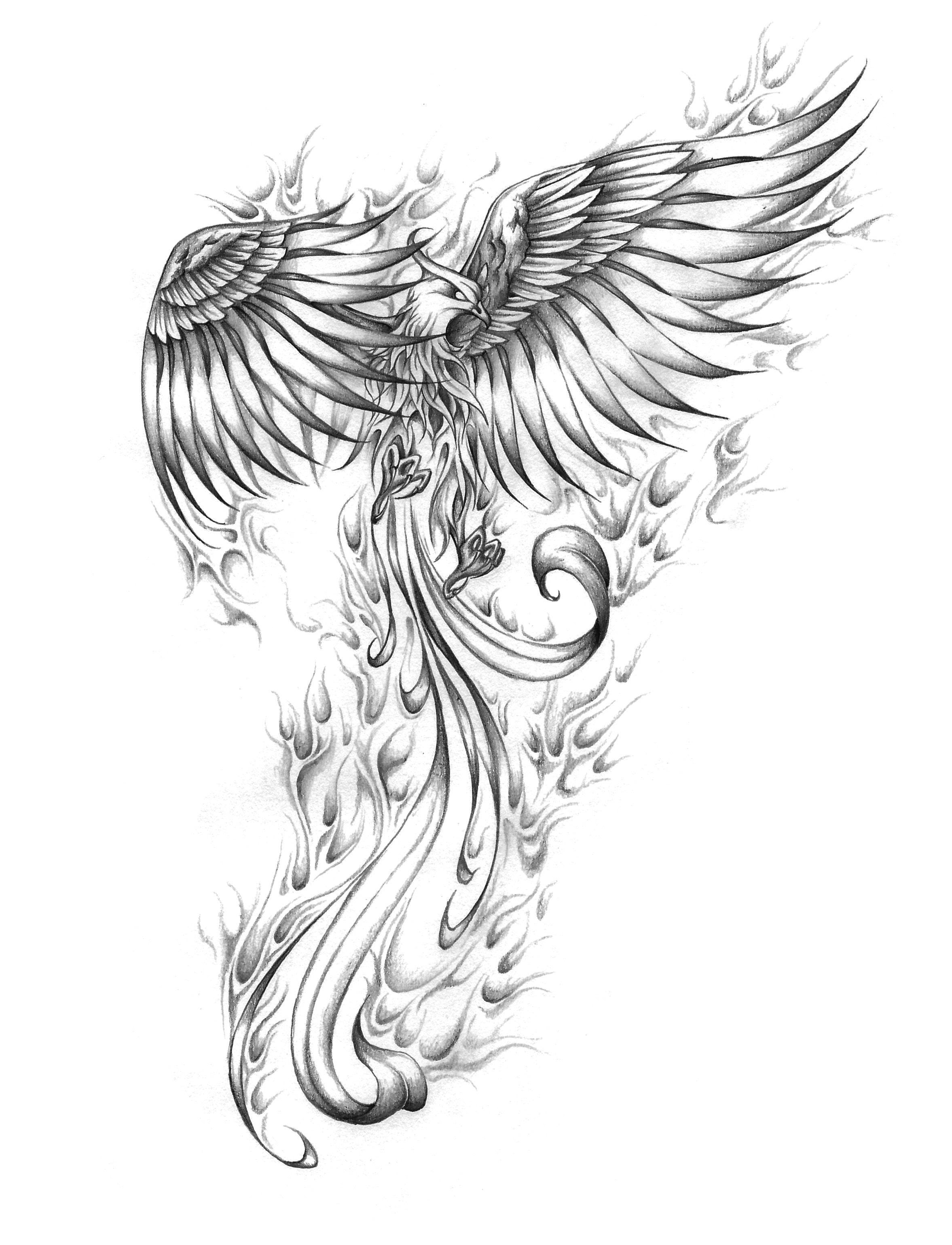 Beautiful Phoenix Rising From The Ashes Tattoo Designs
