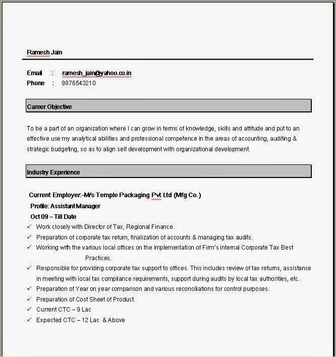 Word Document Simple Resume Format In Word File Download