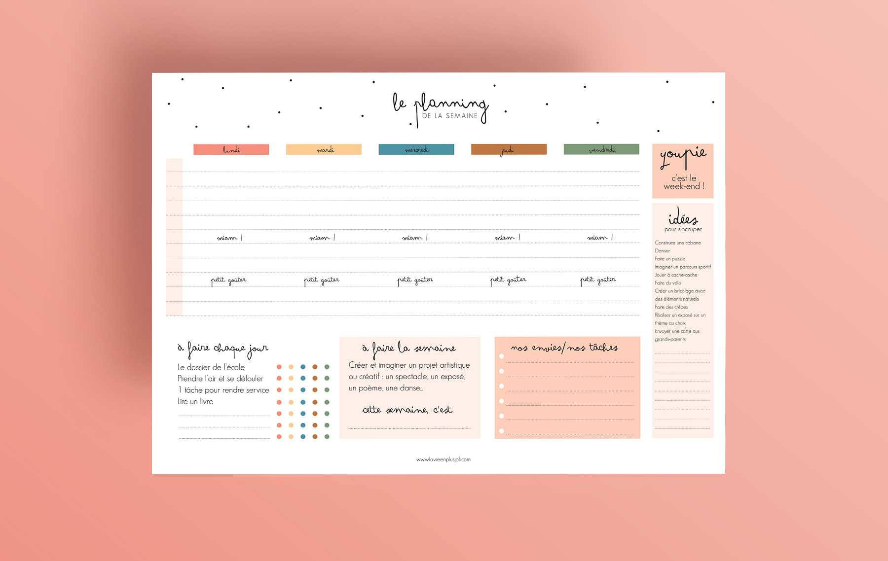 Planning horaires planning hebdomadaire planning semaine planning mensuel planning annuel agenda. Enfants A La Maison Planning De La Semaine A Imprimer La Vie En Plus Joli