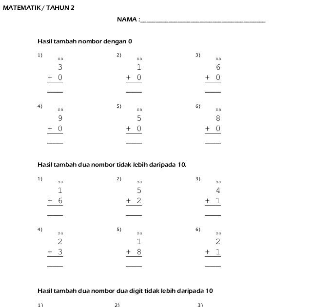 Soalan Matematik Tahun 1 Tambah - Persoalan p