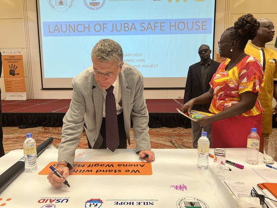 Acting USAID Mission Director for South Sudan Jeff Ashley with Minister of Gender, Child and Social Welfare Aya Warille Benjamin