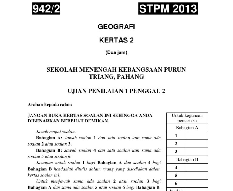 Soalan Stpm Geografi Penggal 2 2019 - Terengganu n