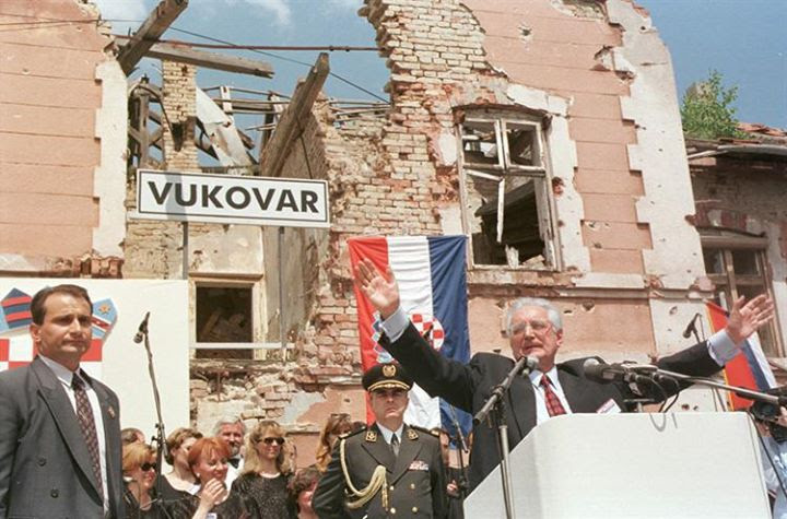 Franjo Tudjman visits Vukovar 8 June 1997 during the process of peaceful reintegration of the Serb-occupied Croatian Danube region into the Croatian constitutional and legal system