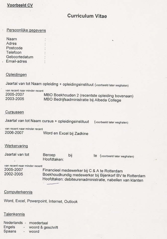Cv único e atemporal para baixar em formato word e personalizar segundo a oferta a que você queira se candidatar. Curriculum Vitae Portugueses Na Holanda
