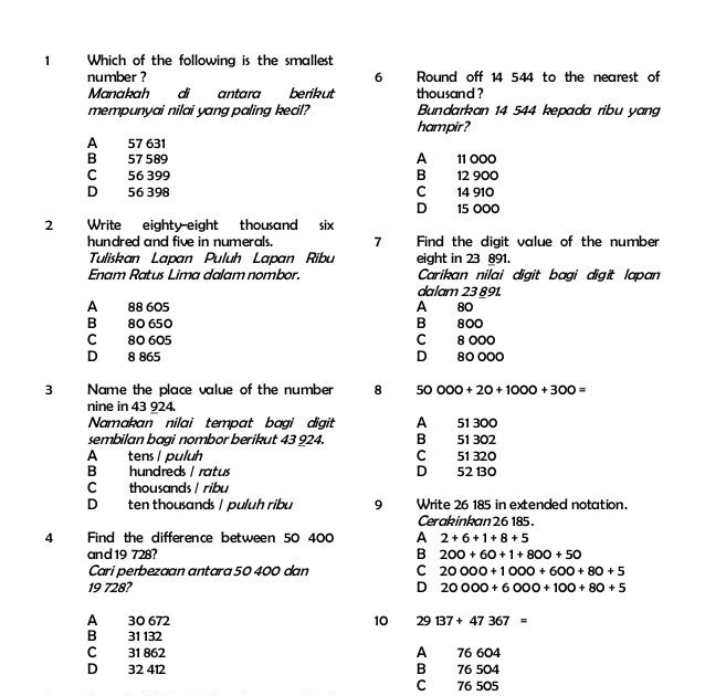 Soalan Matematik Tahun 2 Kertas 2 - Contoh Press