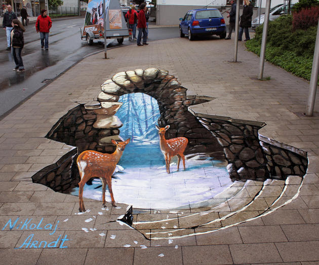 3D Street Art by Nikolaj Arndt - Deer chilling