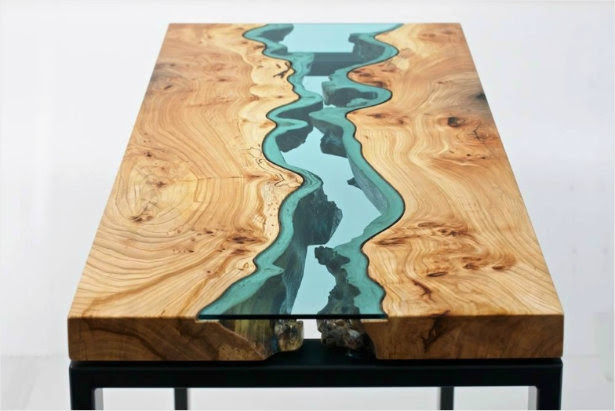 Decorate your coffee table with style. Wooden Coffee Table Design With Glass Rivers And Lakes