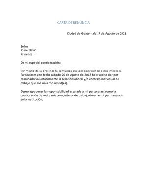 Carta De Renuncia Word Guatemala - Top Quotes c