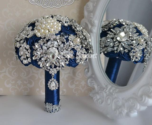 No need to buy flowers, here is your table decor!! Wedding Brooch Bouquet Navy Blue Brooch Bouquet Silver Wedding Brooch Bouquet Bridal Bouquet Jewelry Bouquet Country Glam Wedding 2617574 Weddbook