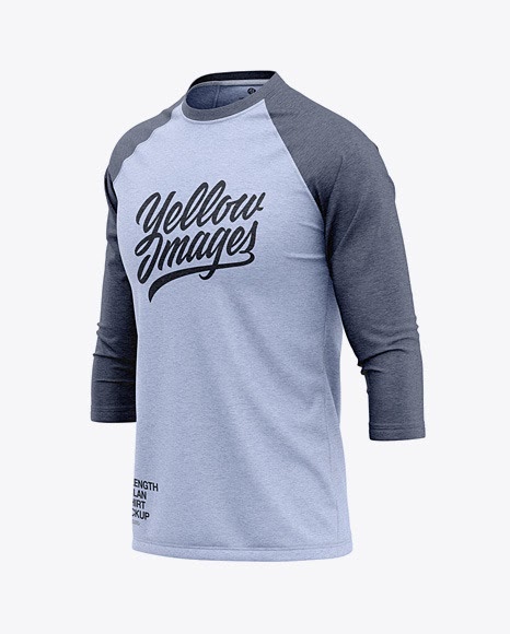 Download Mens Heather Raglan 3/4 Length Sleeve T-Shirt Front Half ...