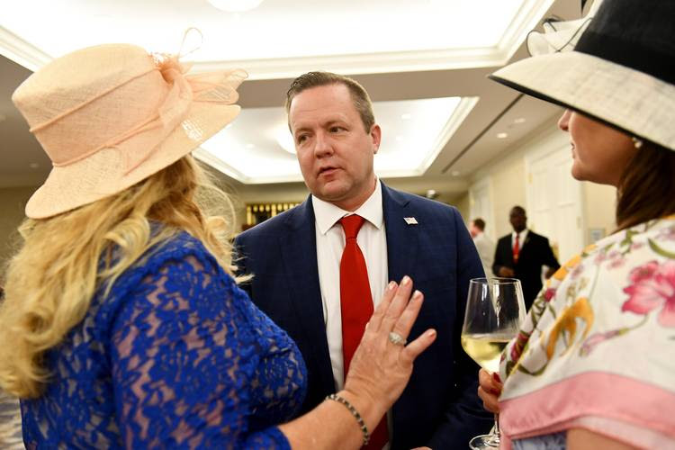 Virginia Republican Senate nominee Corey Stewart speaks at a "Tea for Trump" event in June at the Trump Hotel in Washington. (Katherine Frey/The Washington Post)
