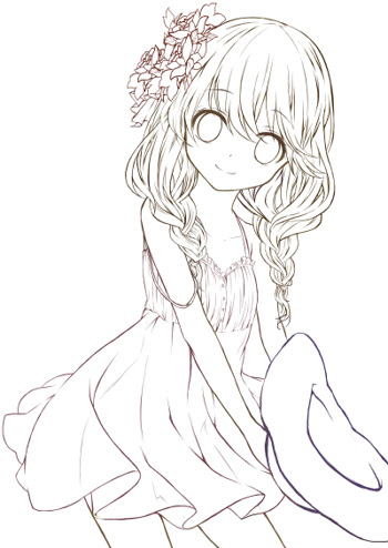 Ngagolak 女の子 イラスト 線画 かわいい