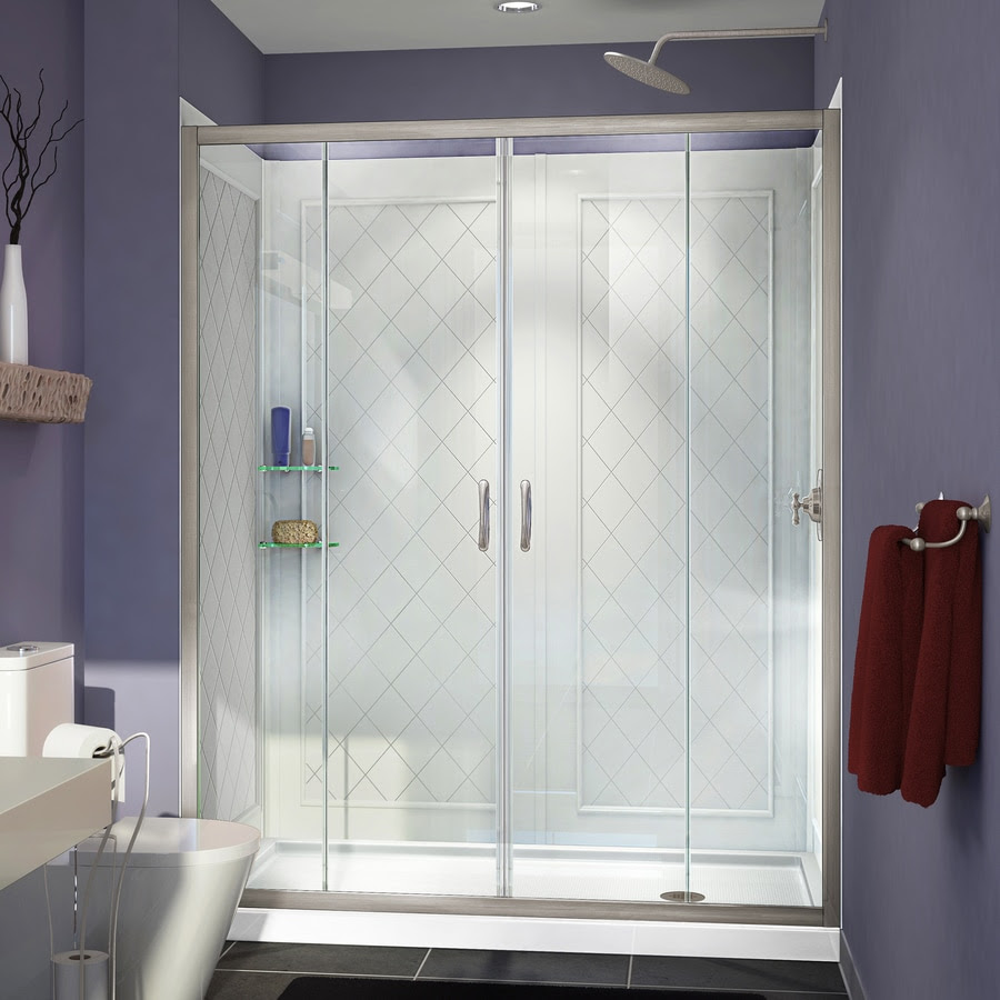 For those that are elderly, handicapped or who envision aging at home, search for kits and surrounds that are. Dreamline Visions Brushed Nickel 3 Piece 60 In X 36 In X 77 In Alcove Shower Kit In The Alcove Shower Kits Department At Lowes Com