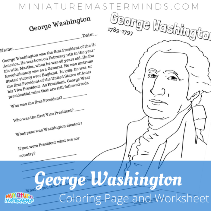 Become an artist and color important moments in george washington's life and aspects of daily life around mount vernon. George Washington Coloring Page With Literacy Worksheet Miniature Masterminds