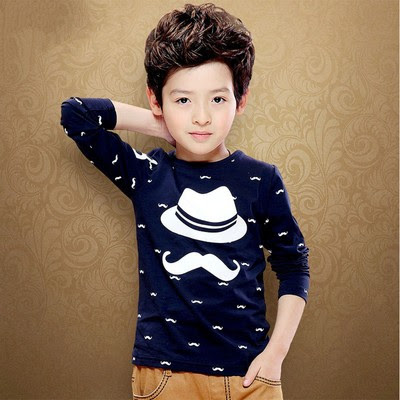 Cheap Price Boys Fashion Cool TShirt Long Sleeves Kid Tops Baby Children Clothing Blue 140