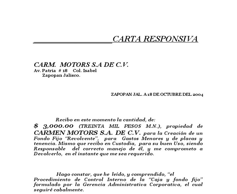 Carta Entrega De Prestamo - Perodua x