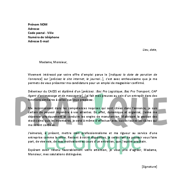 Lettre De Motivation Chauffeur Manutentionnaire - Meteran l