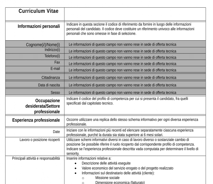 Cv Europass Modello Da Compilare Modello Template ...