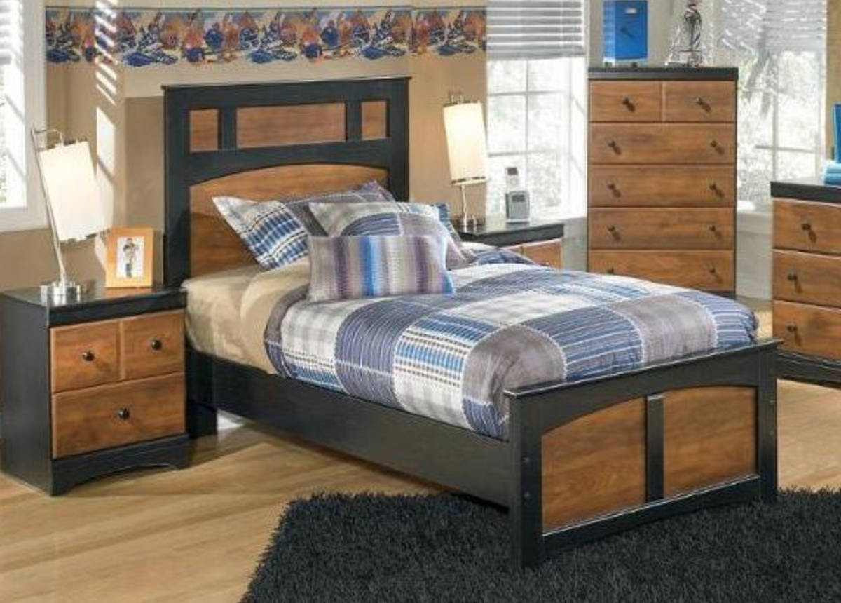 Ashley ralene 6pc bedroom set queen upholstered storage bed dresser mirror two nightstand chest in dark brown. Ashley Furniture Aimwell 2pc Bedroom Set With Twin Panel Bed The Classy Home