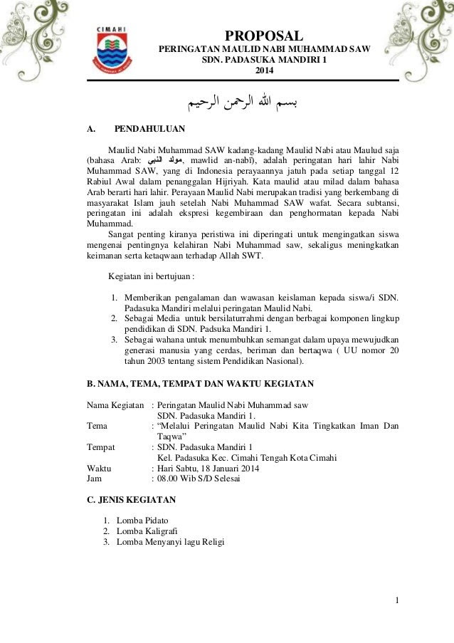 Contoh Cover Proposal Maulid Nabi - Mi Putri