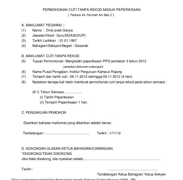 Contoh Surat Memohon Cuti Tahunan - 8 Descargar