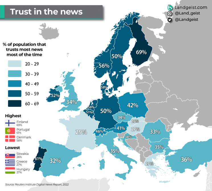 Imagen  - El mapa de la confianza de los ciudadanos europeos en las noticias