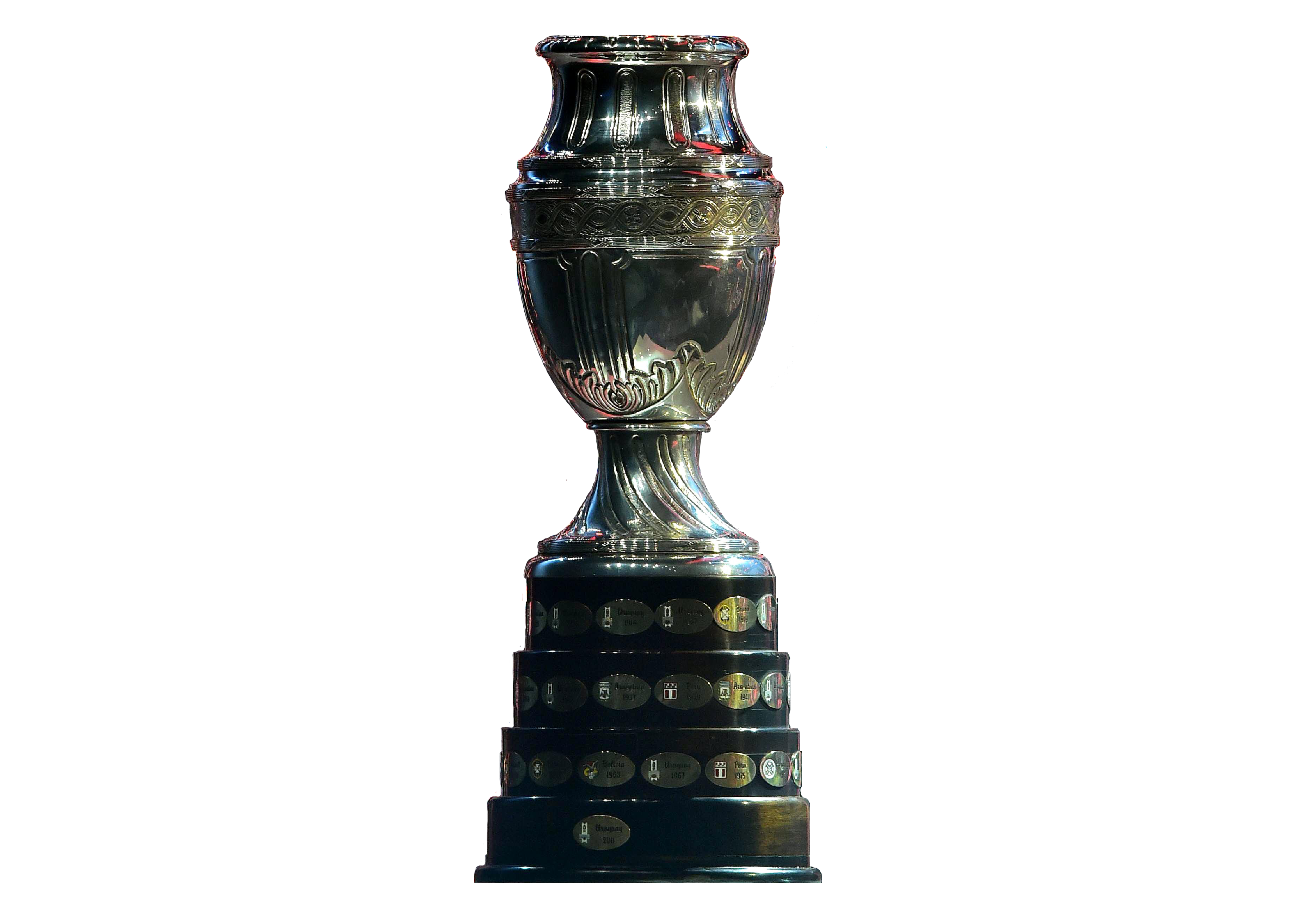 Argentina's lionel messi walks past the copa america trophy at the nilton santos stadium in rio de janeiro, brazil, june 14, 2021. Copa America