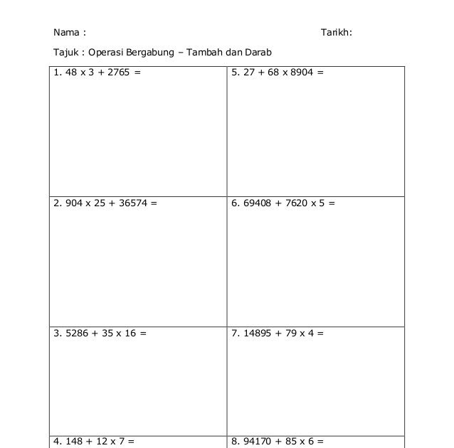 Soalan Matematik Operasi Bergabung Tahun 5 - Kecemasan s