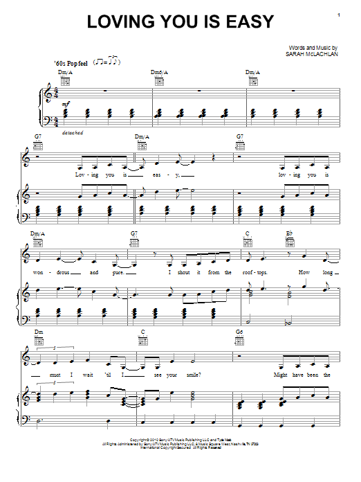 Loving You Is Easy sheet music by Sarah McLachlan (Piano ...