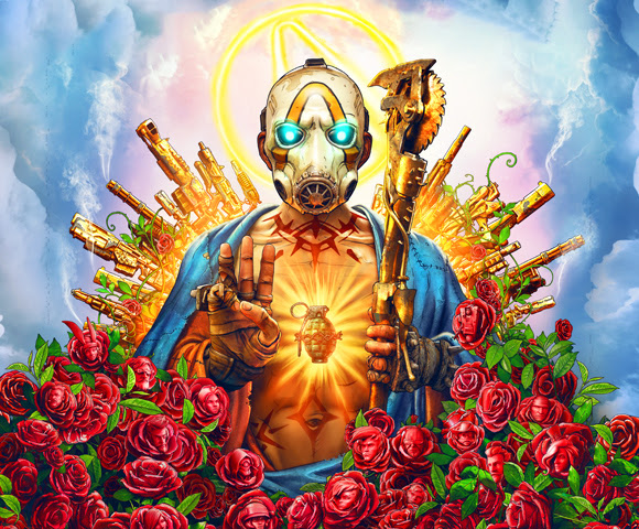 A metallic soldier surrounded by roses.