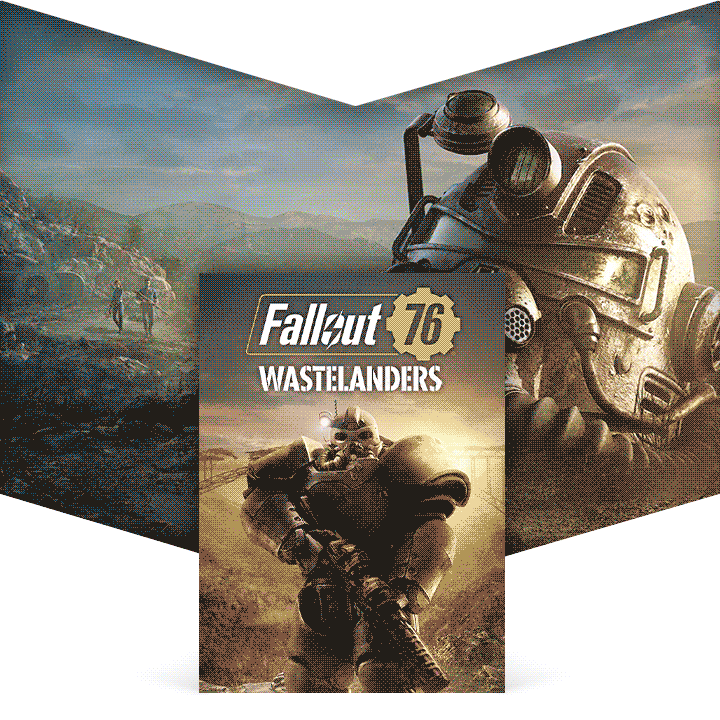 A vertically scrolling animation showing box art against a key art background for the games Fallout 76, Carrion, Mount & Blade Warband, and CrossCode